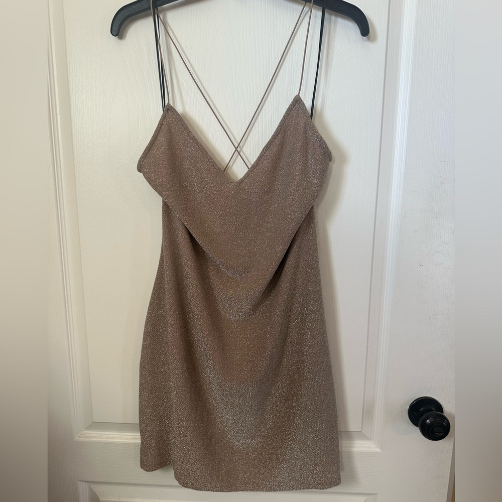 Sparkly Beige Backless Dress by Divided    Size L. Prom